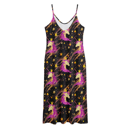 Star Fairy Unicorn Pattern Print Jersey Midi Cami Dress