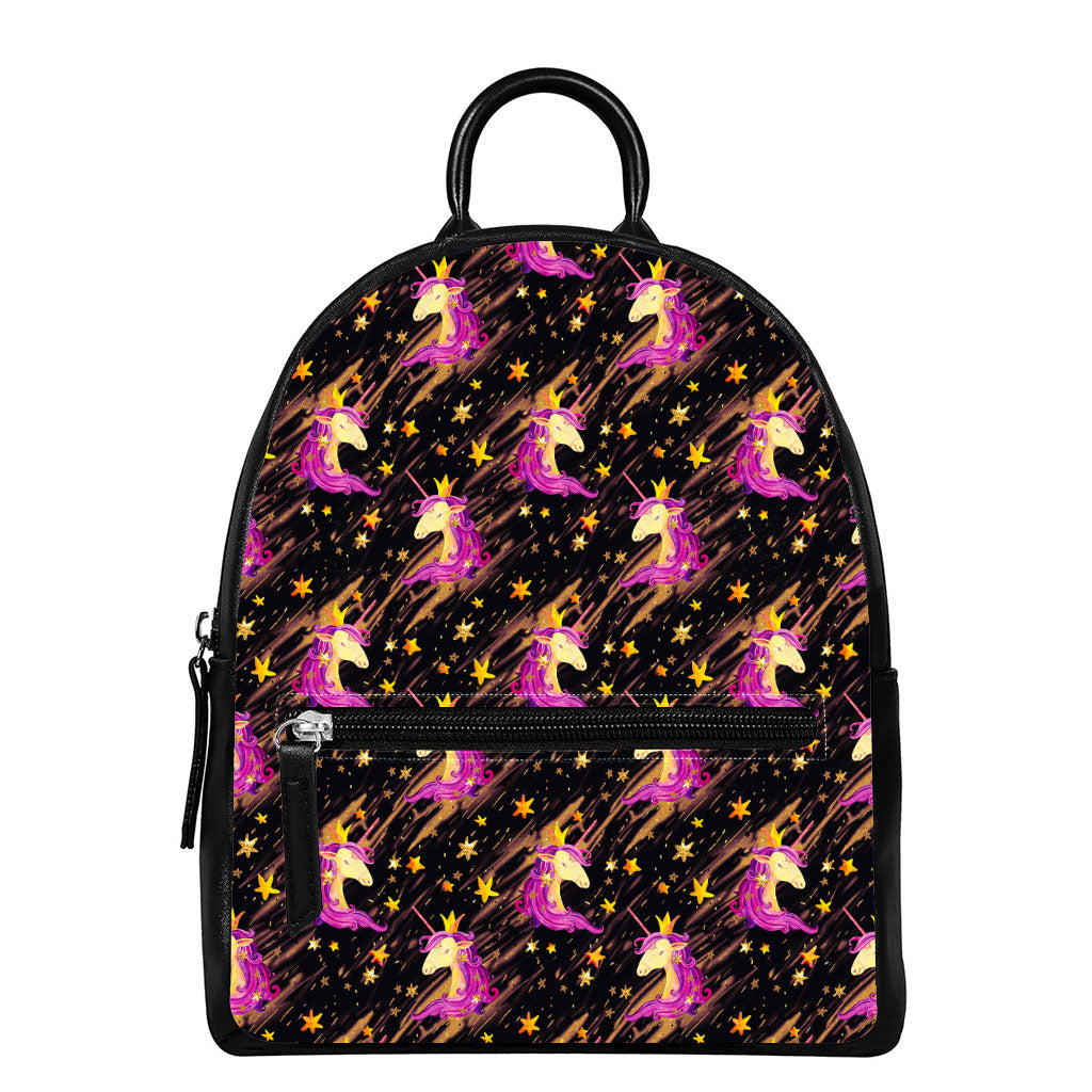 Star Fairy Unicorn Pattern Print Leather Backpack