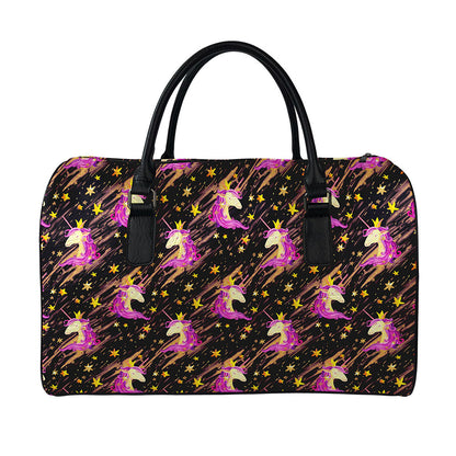 Star Fairy Unicorn Pattern Print Leather Duffle Bag