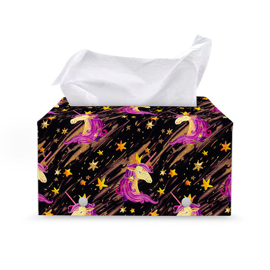 Star Fairy Unicorn Pattern Print Leather Tissue Box Cover