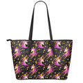 Star Fairy Unicorn Pattern Print Leather Tote Bag With Zipper
