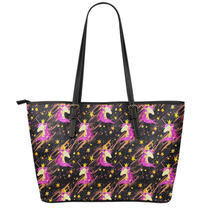 Star Fairy Unicorn Pattern Print Leather Tote Bag