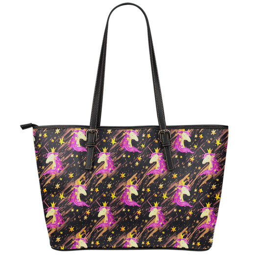 Star Fairy Unicorn Pattern Print Leather Tote Bag
