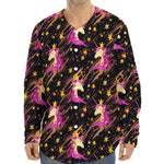 Star Fairy Unicorn Pattern Print Long Sleeve Baseball Jersey