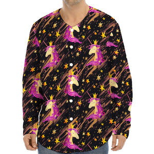 Star Fairy Unicorn Pattern Print Long Sleeve Baseball Jersey