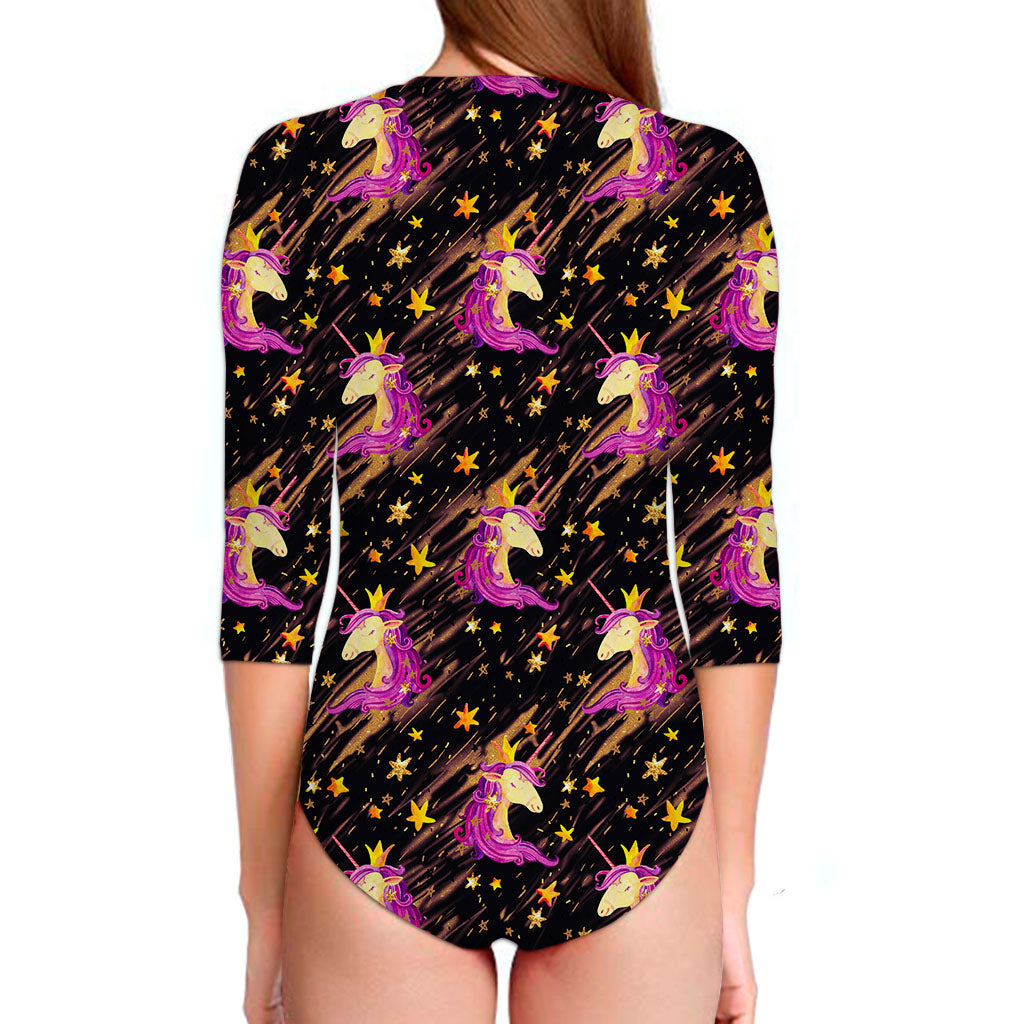 Star Fairy Unicorn Pattern Print Long Sleeve Swimsuit