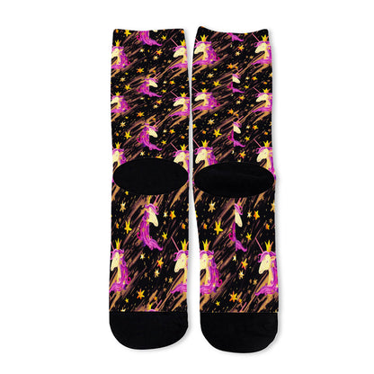 Star Fairy Unicorn Pattern Print Long Socks