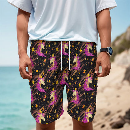 Star Fairy Unicorn Pattern Print Men's Cargo Shorts