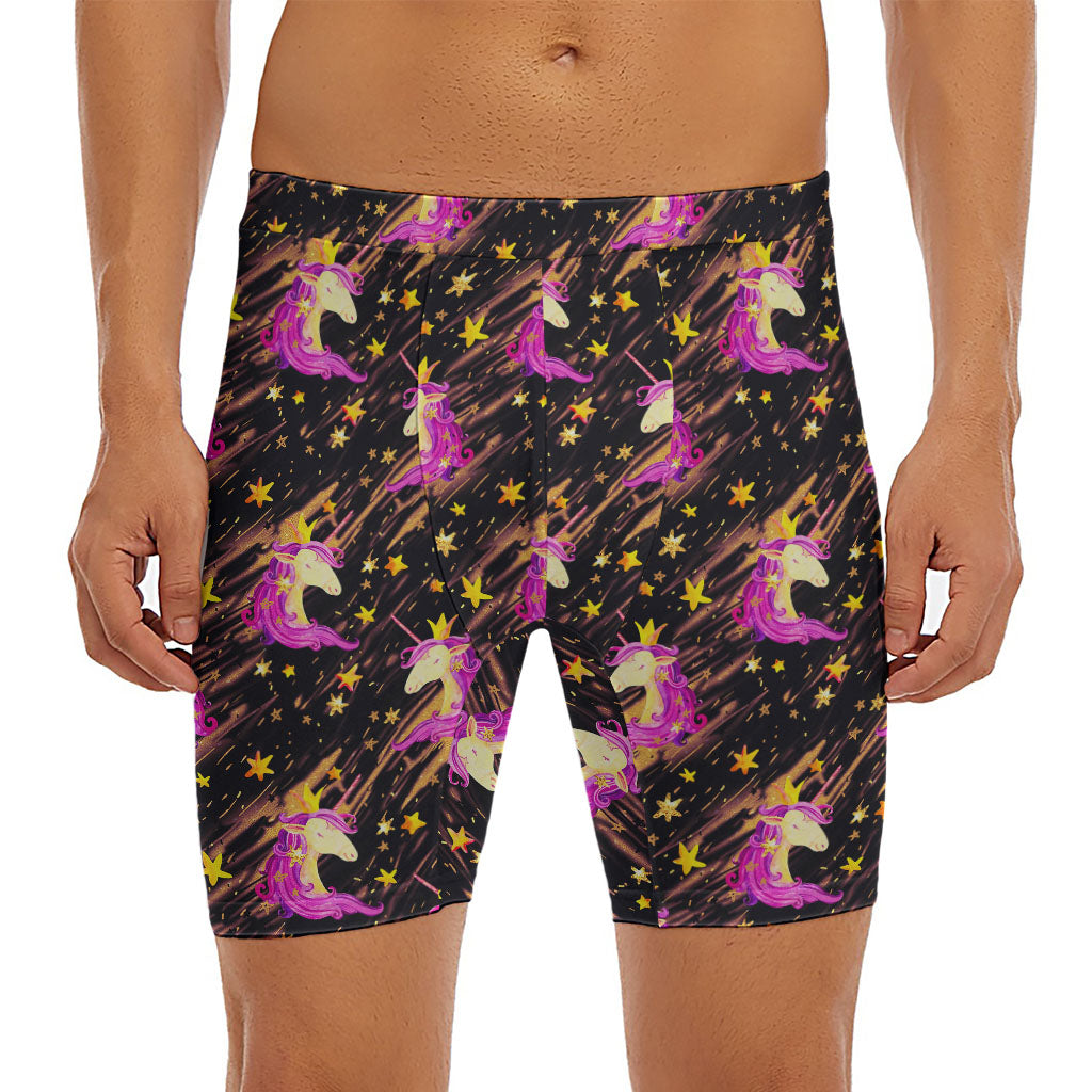 Star Fairy Unicorn Pattern Print Men's Long Boxer Briefs