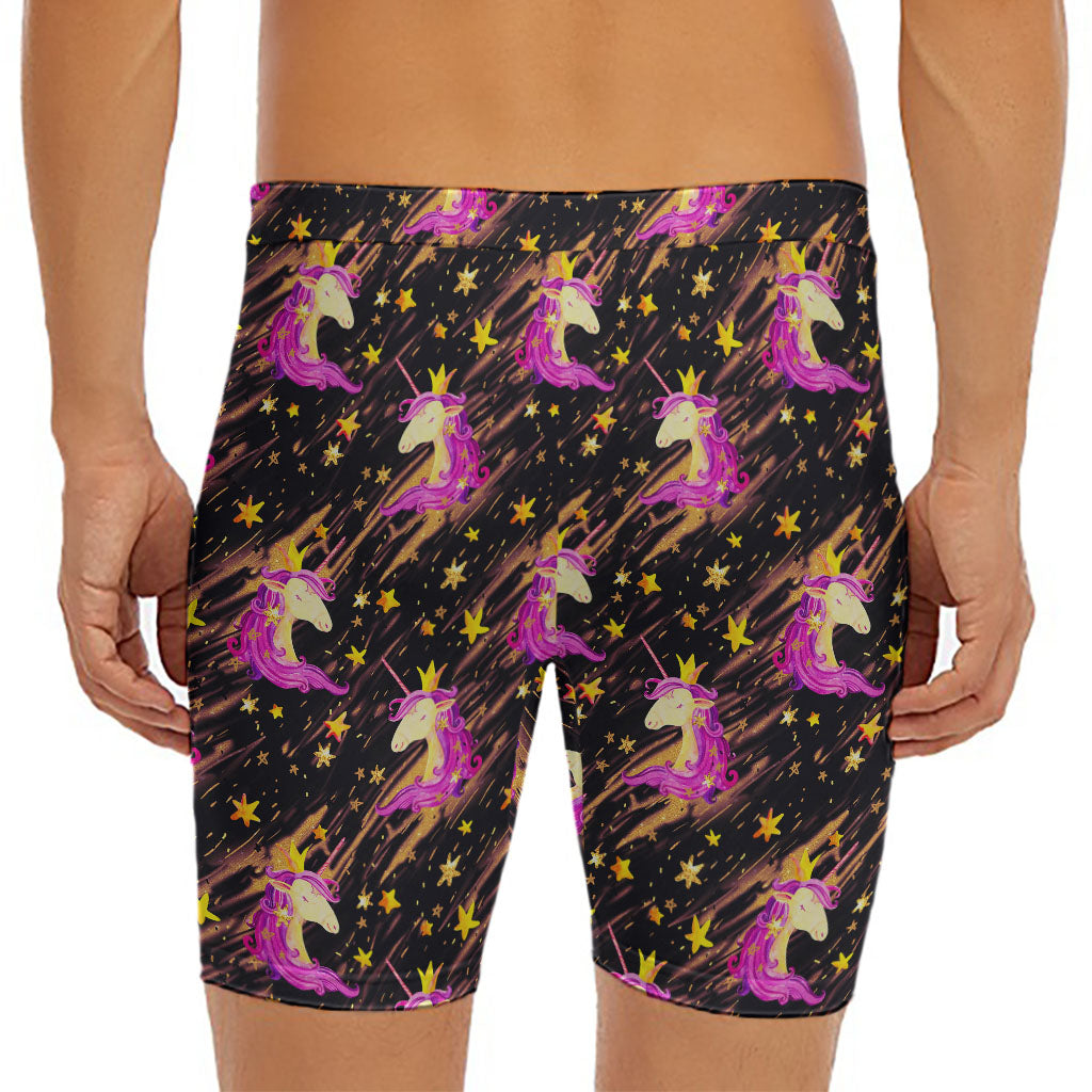Star Fairy Unicorn Pattern Print Men's Long Boxer Briefs