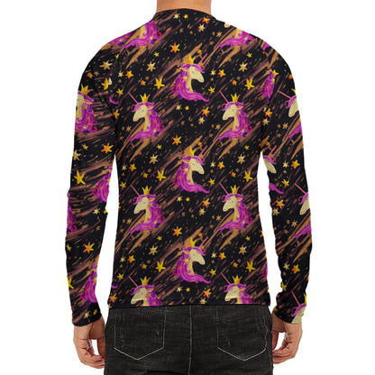 Star Fairy Unicorn Pattern Print Men's Long Sleeve Rash Guard