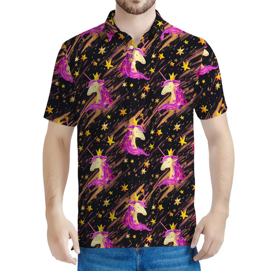 Star Fairy Unicorn Pattern Print Men's Polo Shirt