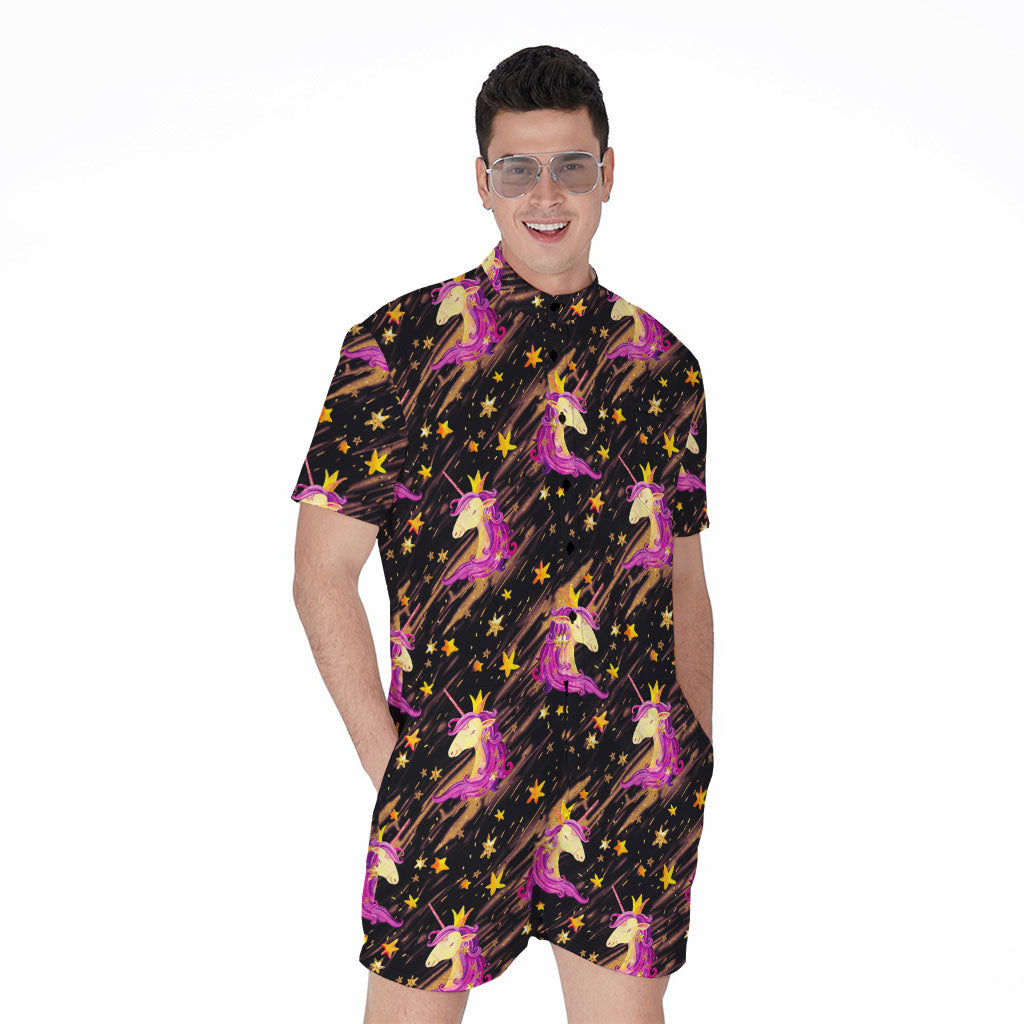Star Fairy Unicorn Pattern Print Men's Rompers