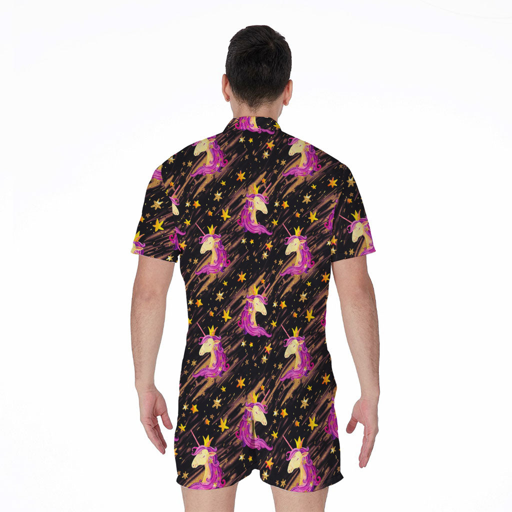 Star Fairy Unicorn Pattern Print Men's Rompers