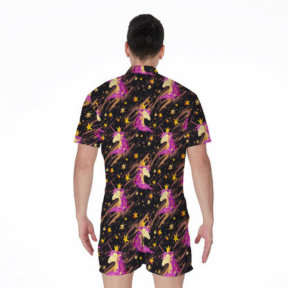 Star Fairy Unicorn Pattern Print Men's Rompers