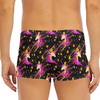 Star Fairy Unicorn Pattern Print Men's Short Boxer Briefs