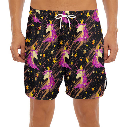 Star Fairy Unicorn Pattern Print Men's Split Running Shorts