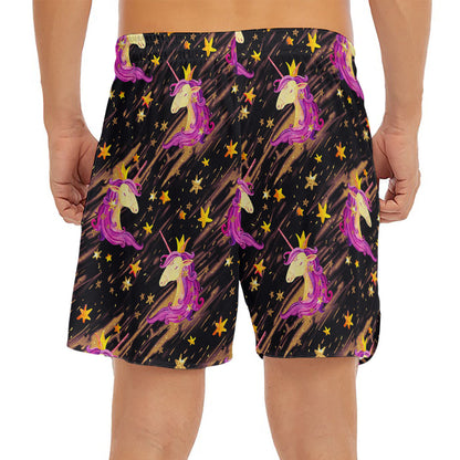 Star Fairy Unicorn Pattern Print Men's Split Running Shorts