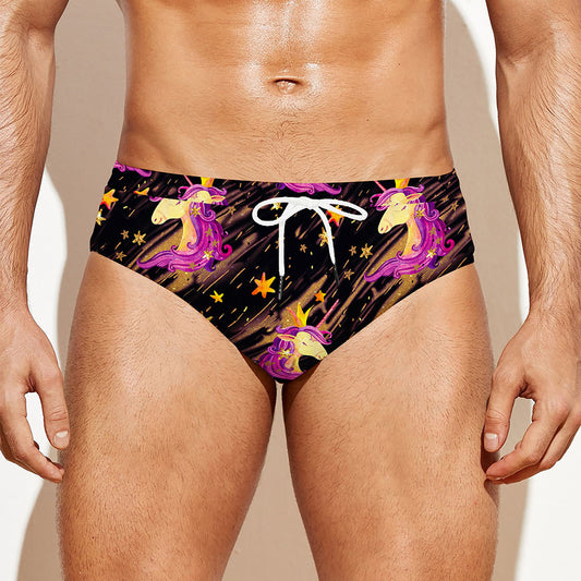 Star Fairy Unicorn Pattern Print Men's Swim Briefs