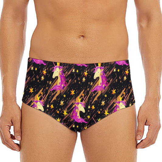 Star Fairy Unicorn Pattern Print Men's Triangle Swim Briefs