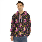 Star Fairy Unicorn Pattern Print Men's Velvet Pullover Hoodie