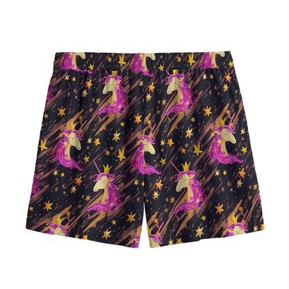 Star Fairy Unicorn Pattern Print Mesh Shorts