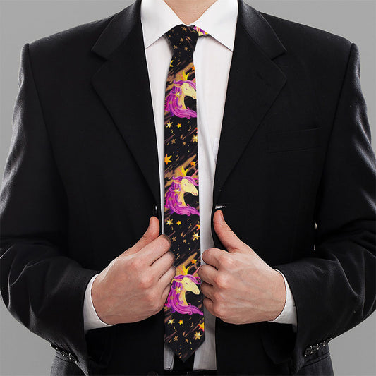 Star Fairy Unicorn Pattern Print Necktie