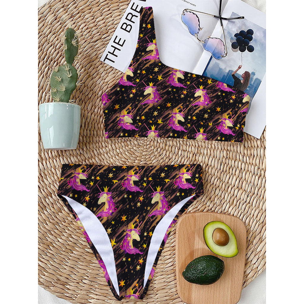 Star Fairy Unicorn Pattern Print One Shoulder Bikini Top
