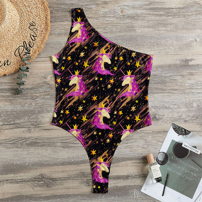 Star Fairy Unicorn Pattern Print One Shoulder Bodysuit