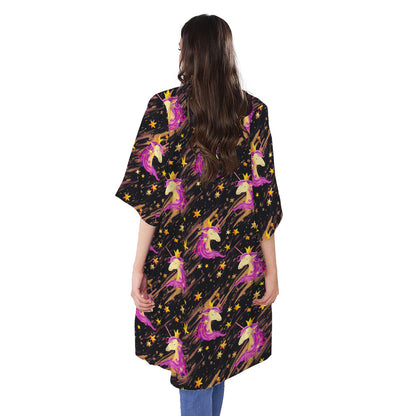 Star Fairy Unicorn Pattern Print Open Front Beach Cover Up