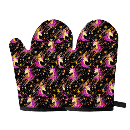 Star Fairy Unicorn Pattern Print Oven Mitts