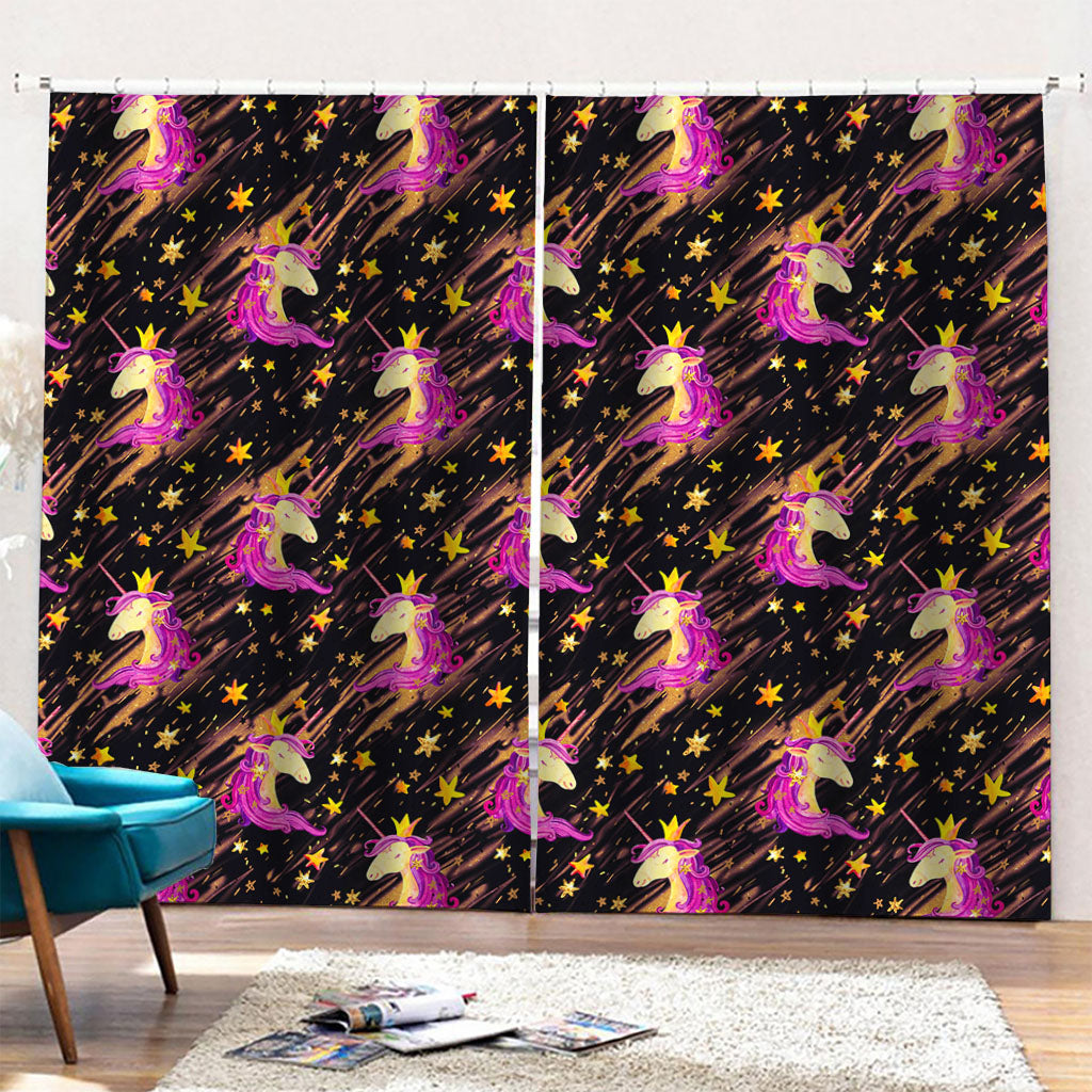 Star Fairy Unicorn Pattern Print Pencil Pleat Curtains