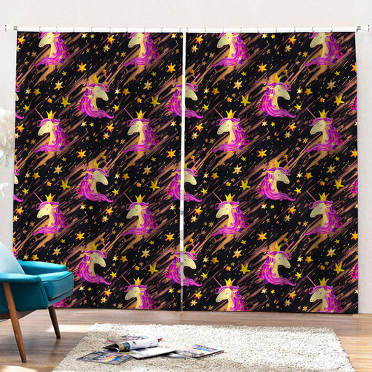 Star Fairy Unicorn Pattern Print Pencil Pleat Curtains