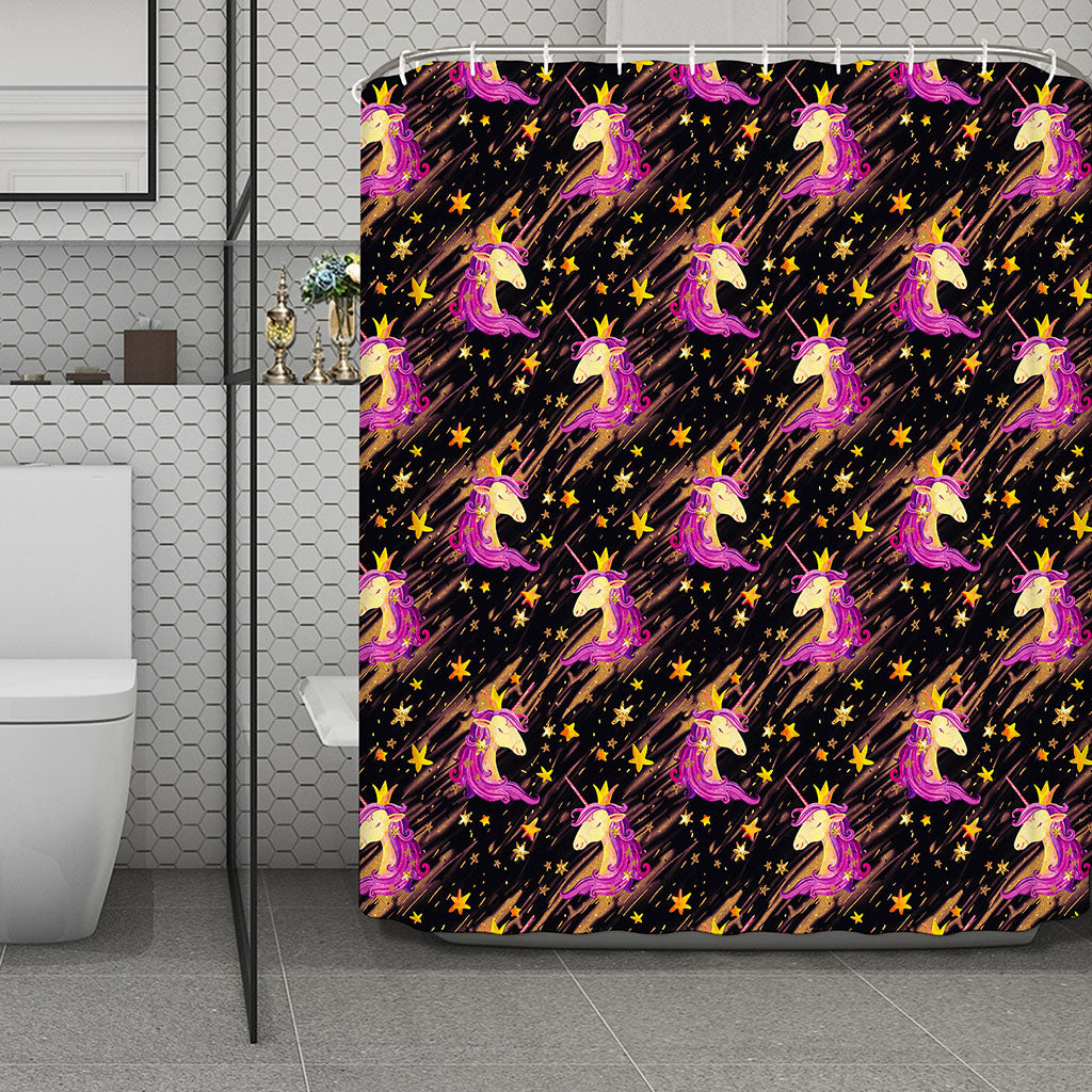 Star Fairy Unicorn Pattern Print Polyester Shower Curtain