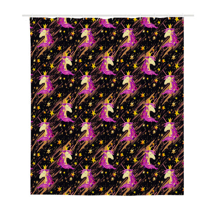 Star Fairy Unicorn Pattern Print Polyester Shower Curtain