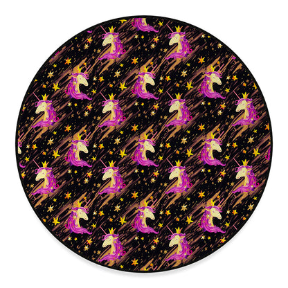Star Fairy Unicorn Pattern Print Round Floor Mat