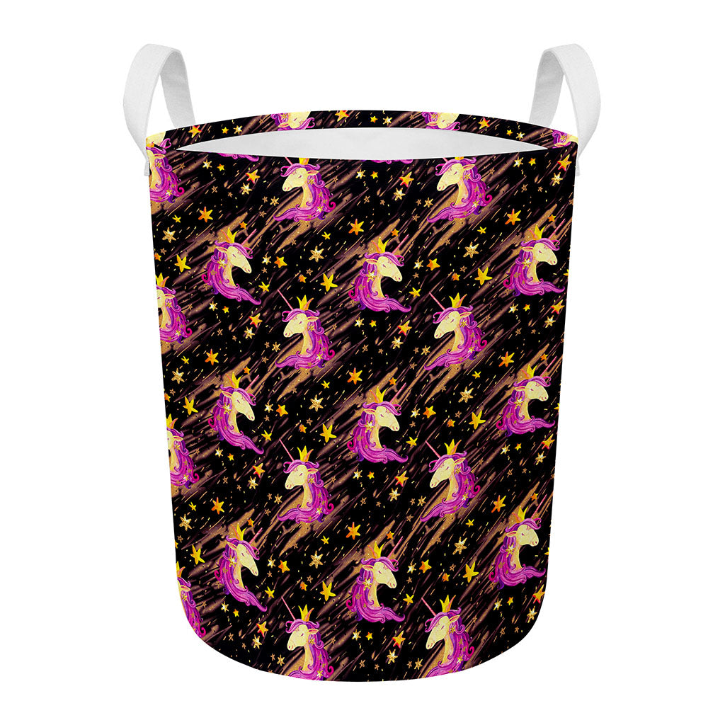 Star Fairy Unicorn Pattern Print Round Laundry Basket