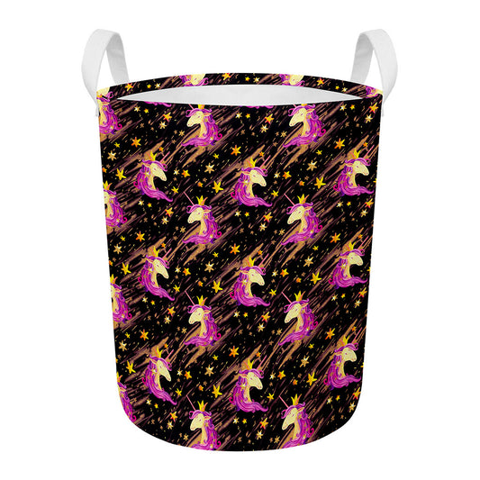 Star Fairy Unicorn Pattern Print Round Laundry Basket