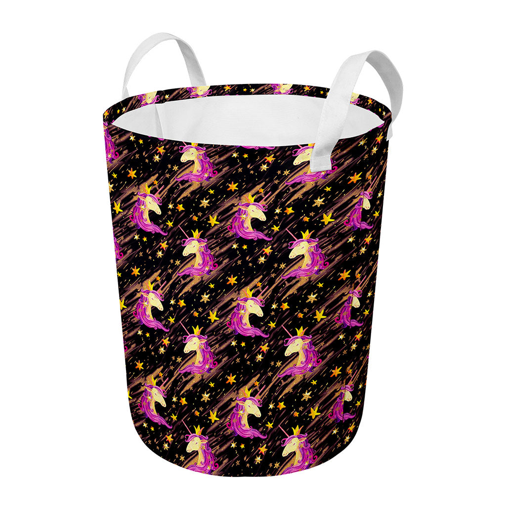 Star Fairy Unicorn Pattern Print Round Laundry Basket
