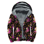 Star Fairy Unicorn Pattern Print Sherpa Lined Zip Up Hoodie