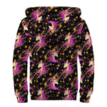 Star Fairy Unicorn Pattern Print Sherpa Lined Zip Up Hoodie