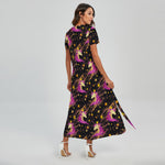 Star Fairy Unicorn Pattern Print Short Sleeve Maxi Dress
