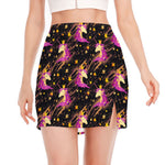 Star Fairy Unicorn Pattern Print Side Slit Mini Skirt