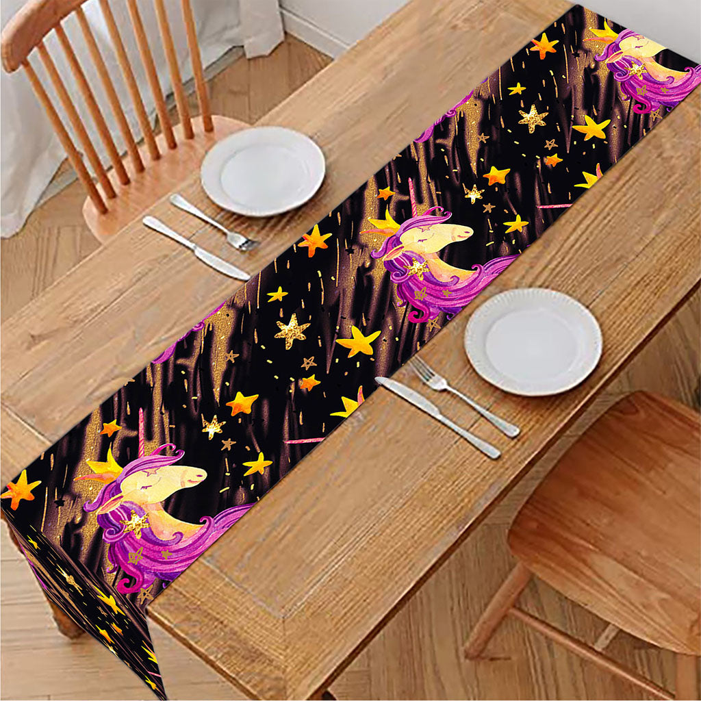 Star Fairy Unicorn Pattern Print Table Runner