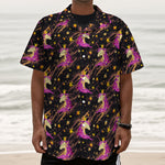 Star Fairy Unicorn Pattern Print Textured Short Sleeve Shirt