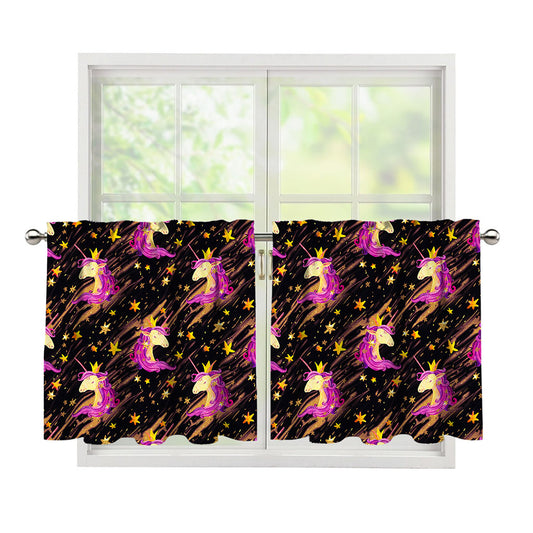 Star Fairy Unicorn Pattern Print Tier Curtains