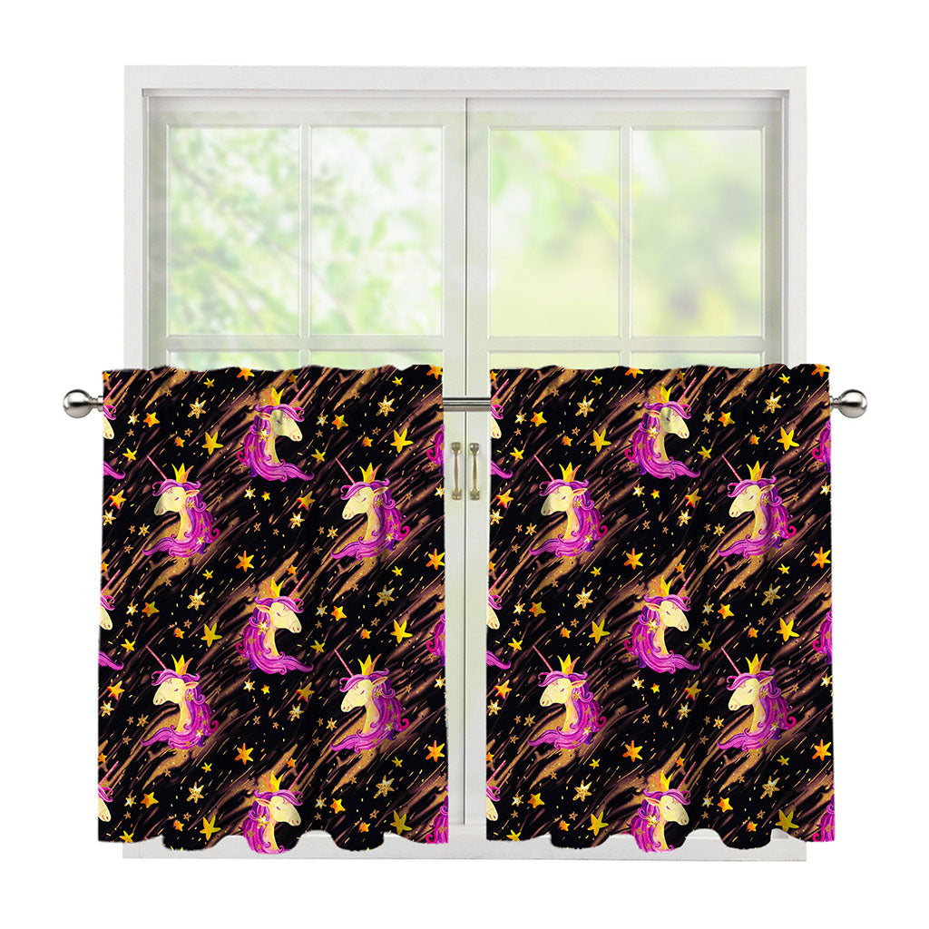 Star Fairy Unicorn Pattern Print Tier Curtains