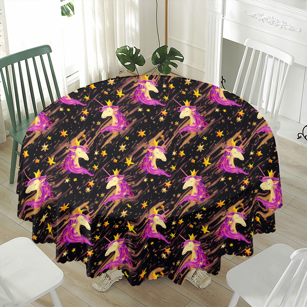 Star Fairy Unicorn Pattern Print Waterproof Round Tablecloth
