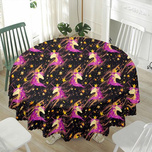 Star Fairy Unicorn Pattern Print Waterproof Round Tablecloth