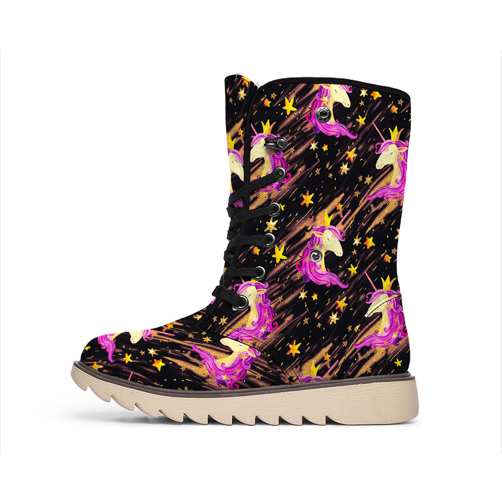 Star Fairy Unicorn Pattern Print Winter Boots